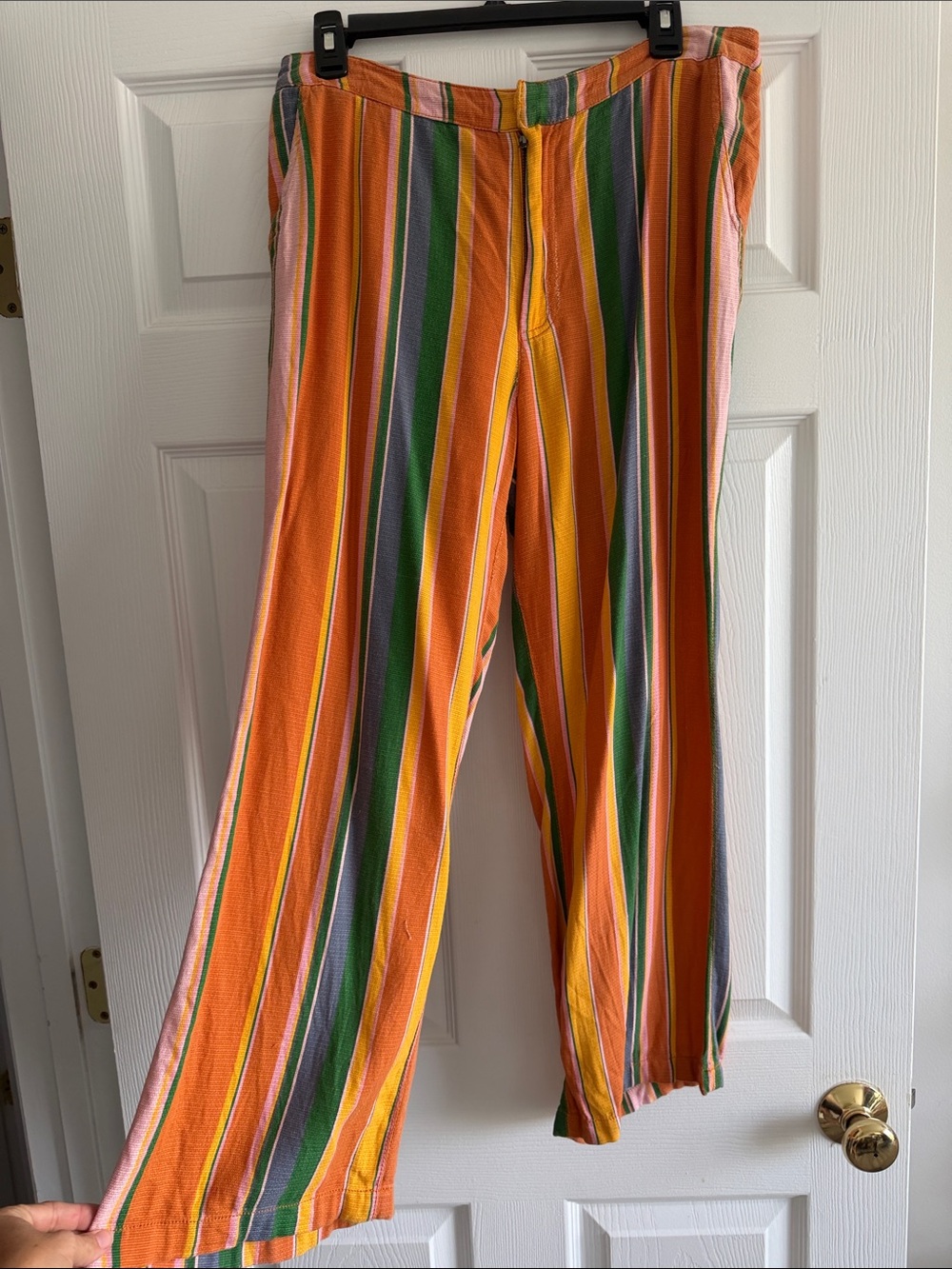 Free People Orange Multicolor Wide Leg Striped Pants